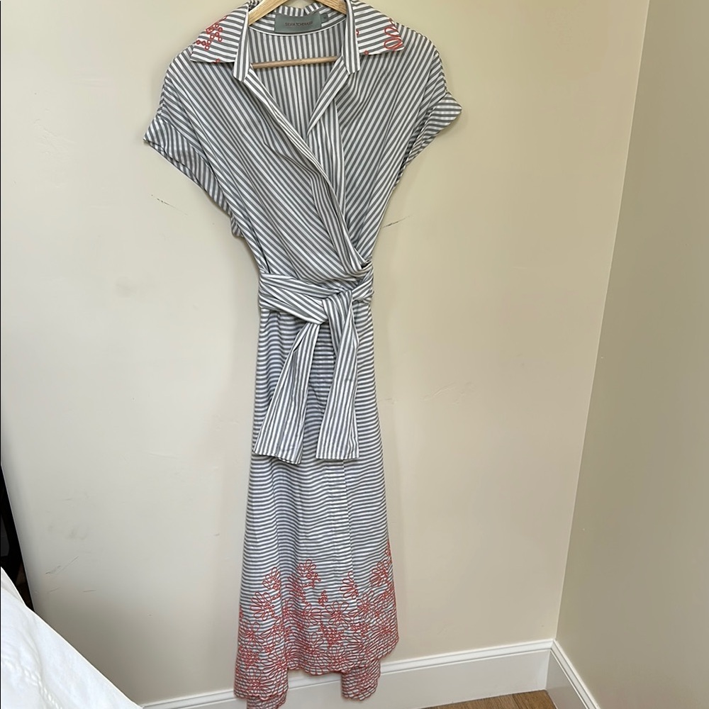 Silvia Tcherassi Striped Maxi Dress with Red Accents